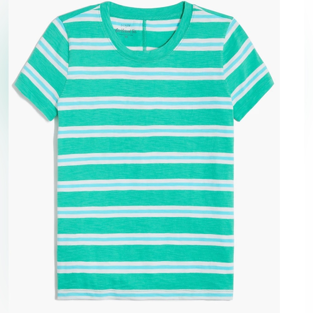 J Crew Striped girlfriend crewneck tee Aqua M
